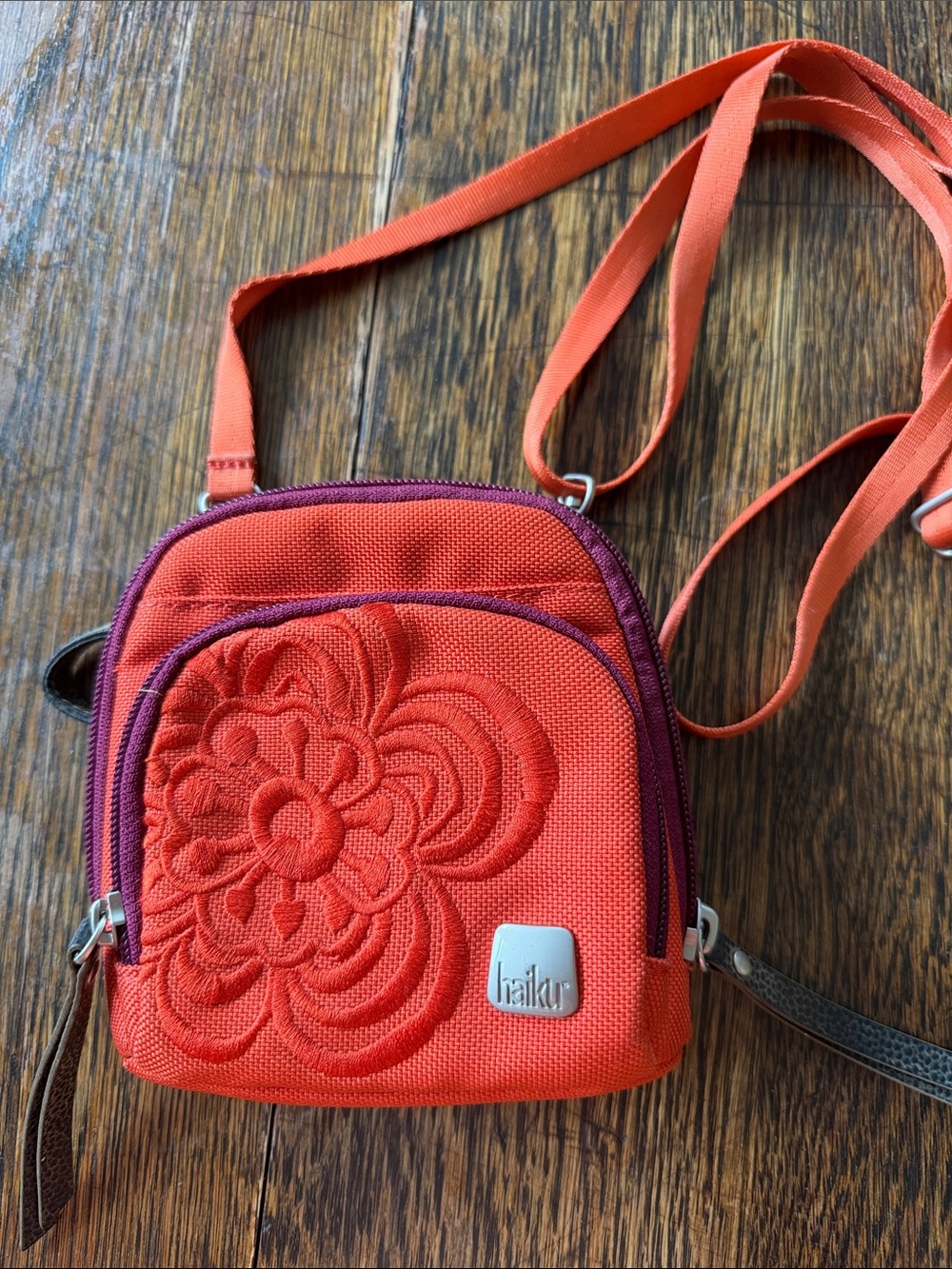 Haiku Orange Crossbody with Embroidered Floral Accent